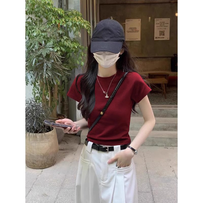 【品牌正品女装新品超级秒杀 不接受退换】红色短袖T恤女正肩夏季