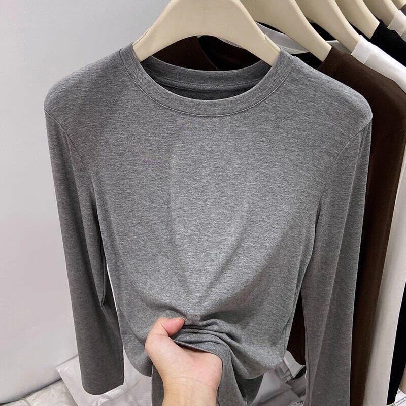 品牌折扣正品女装断码清仓特价不能退换灰色圆领长袖T恤女秋冬季