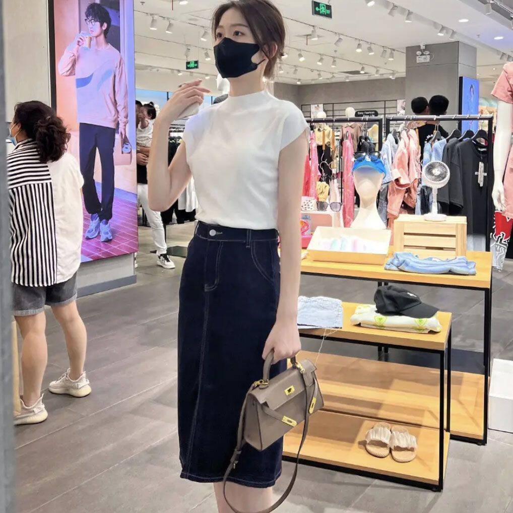 品牌折扣正品女装断码清仓特价不能退换黑色半高领短袖T恤女夏季