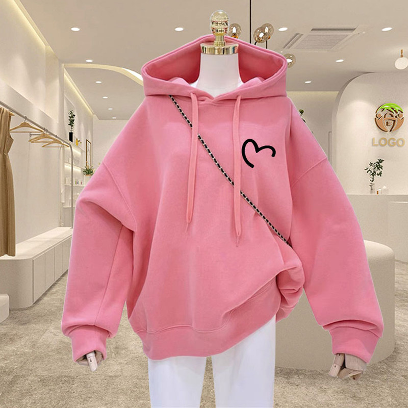品牌折扣正品女装断码清仓特价不能退换粉色中长款连帽卫衣女秋