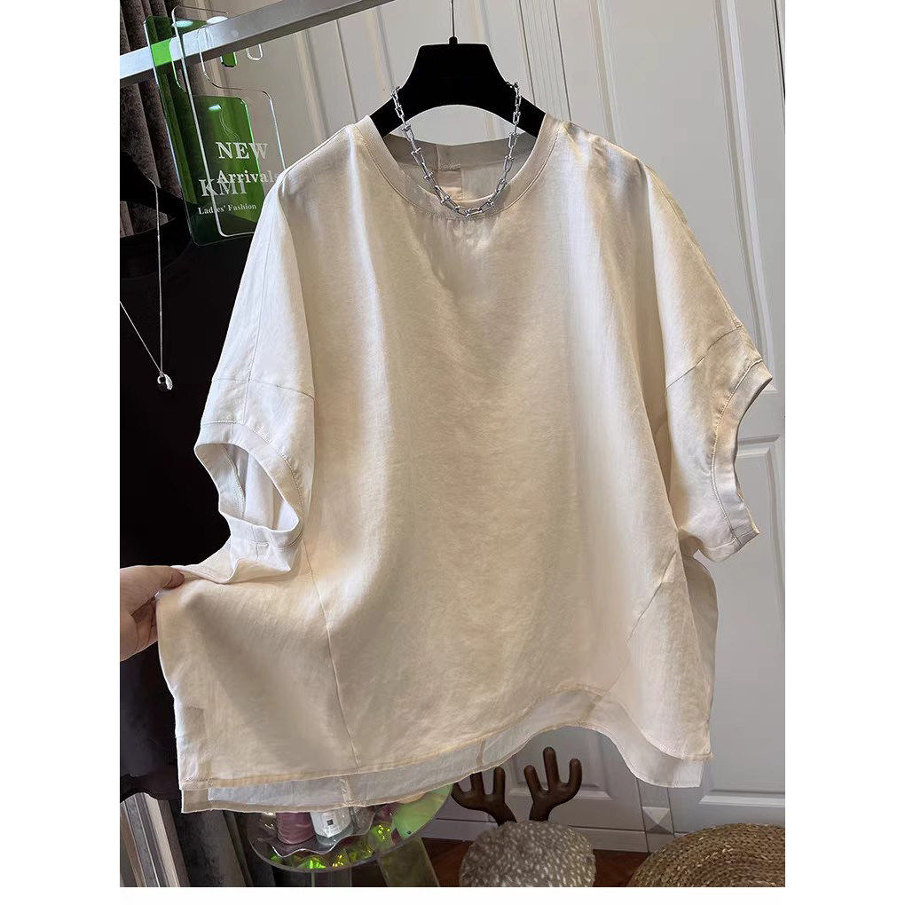品牌折扣正品女装断码清仓特价不能退换苎麻蝙蝠袖圆领T恤女2026