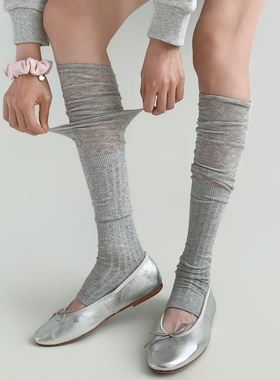 夜间教习室灰色袜套女春季薄款芭蕾风拼接坑条堆堆袜白色踩脚腿套