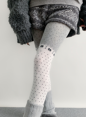 夜间教习室灰色连裤袜春款女复古拼色波点袜子氛围感雪花点打底裤