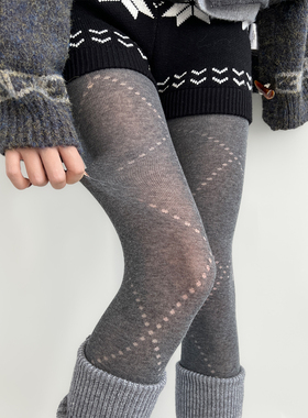 夜间教习室灰色丝袜春季灰丝连裤袜女显瘦袜子复古菱格镂空打底裤