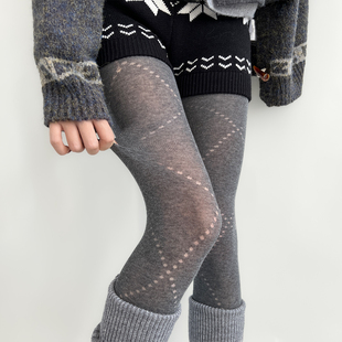 格雷系显瘦袜子复古菱格镂空打底裤 夜间教习室灰色连裤 袜女秋冬款