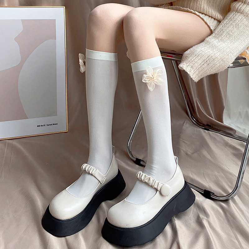 夜间教习室jk袜子女中筒丝袜可爱日系白色蕾丝及膝洛丽塔小腿袜