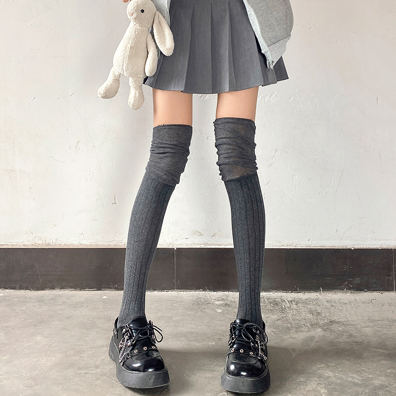 夜间教习室长筒袜居家拼接袜子女