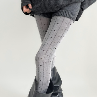 配靴子 复古爱心镂空外穿白色打底裤 夜间教习室灰色连裤 袜女春秋款