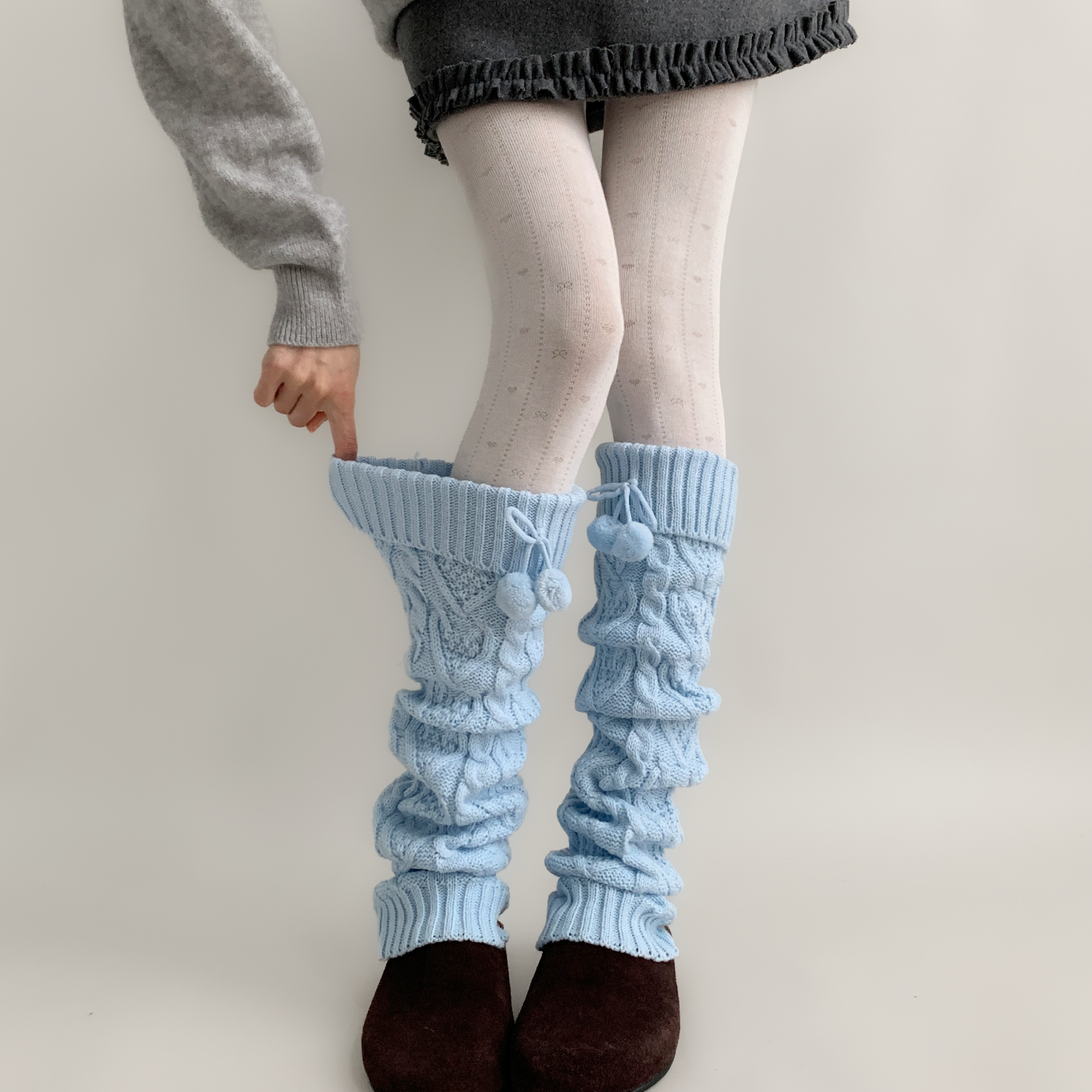 夜间教习室毛球袜套女春秋款爱心针织长筒堆堆袜子lolita显瘦腿套