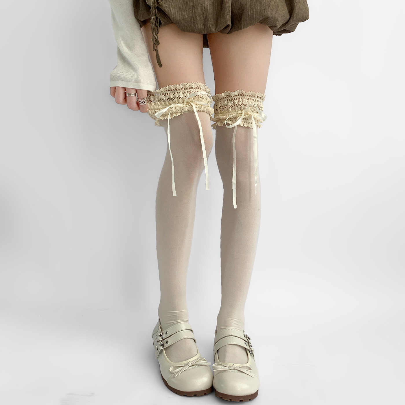 【鹦鹉梨推荐】夜间教习室蕾丝蝴蝶结Lolita蕾丝花边小腿堆堆袜,女士内衣/男士内衣/家居服,长筒袜,淘宝优惠券,粉丝福利购,淘宝优惠卷