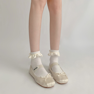 可爱短款 夜间教习室花边袜子女夏蕾丝洛丽塔公主袜夏季 白色中筒袜