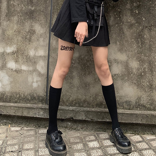 袜子女夜间黑色高筒瘦腿制服袜