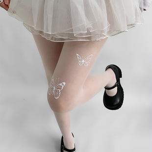 洛丽塔jk黑丝 春款 夜间教习室白丝袜纯欲性感蝴蝶印花连裤 袜子女款