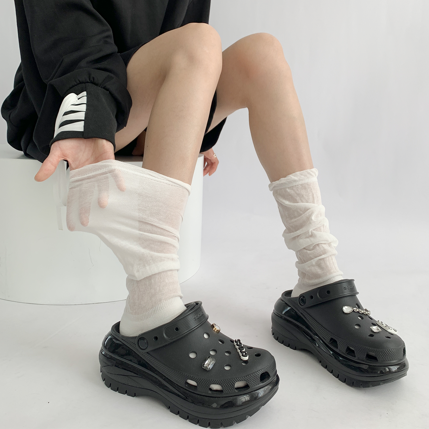 夜间教习室白色堆堆袜女夏季薄款褶皱透气小腿袜子百搭纯色中筒袜,女士内衣/男士内衣/家居服,中筒袜,淘宝优惠券,粉丝福利购,淘宝优惠卷