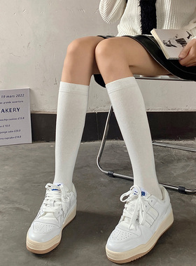 夜间教习室高筒袜子女春季薄款白色半腿过膝长筒日系jk中筒小腿袜
