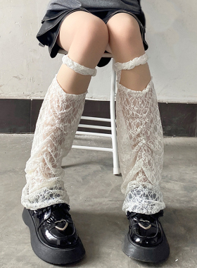 夜间教习室袜套女夏白色蕾丝镂空中筒吊带腿套超薄夏季袜子小腿袜