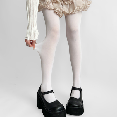 夜间教习室白色连裤袜女日系微透白丝lolita袜子春夏奶白色连体袜