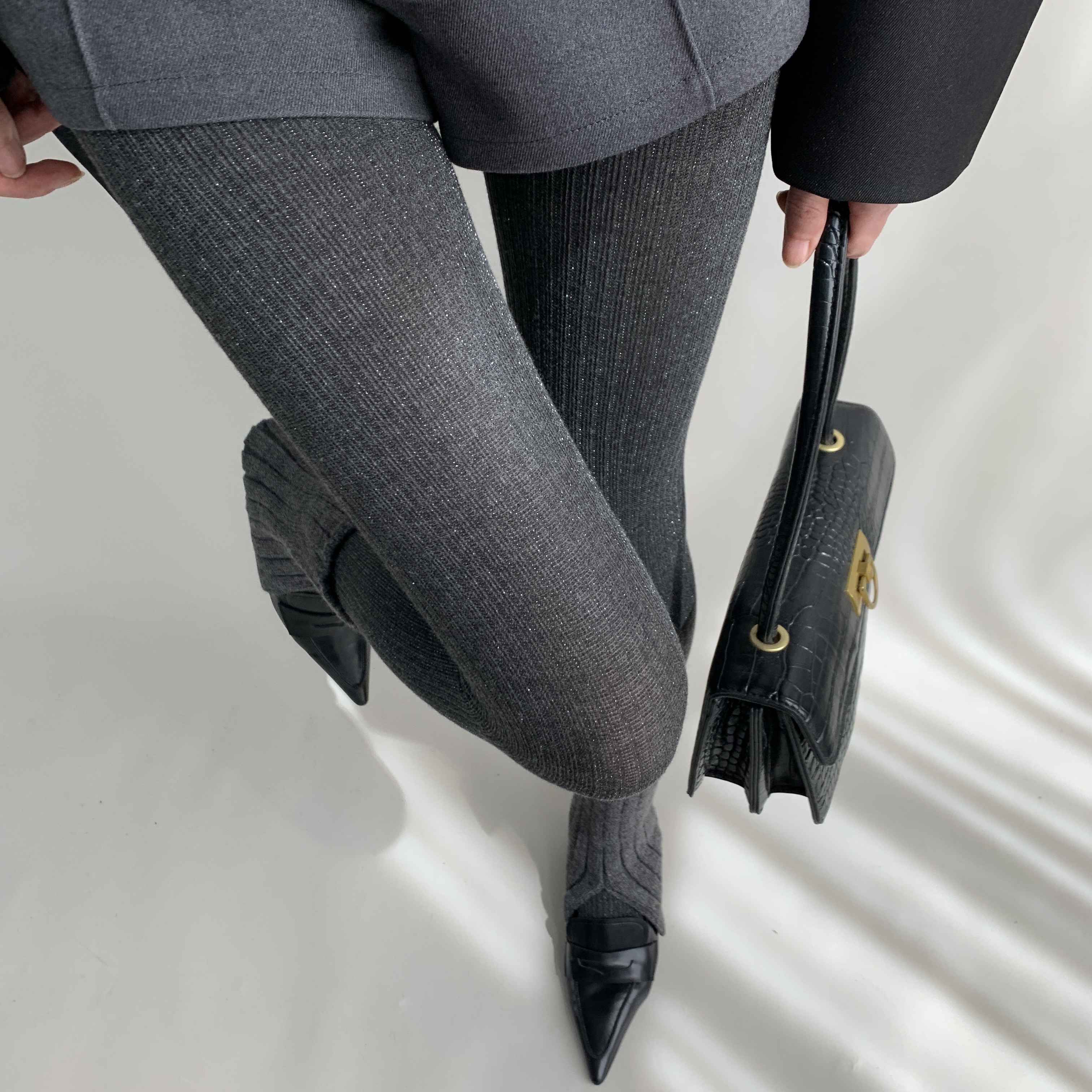 夜间教习室灰色连裤袜女夏薄款银丝竖纹打底裤百搭不掉档外穿袜子