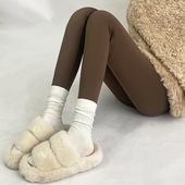 加绒瑜伽裤 夜间教习室鲨鱼裤 女外穿咖色美拉德高腰收腹提臀打底裤