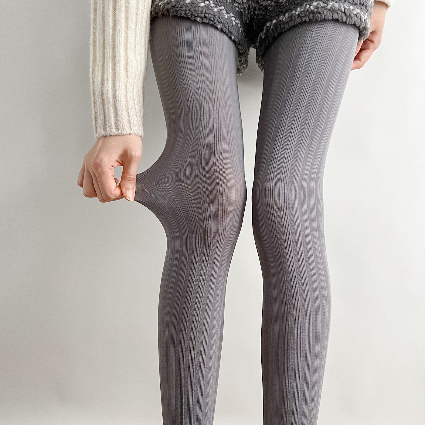 夜间教习室灰色打底裤女春秋款针织竖纹外穿袜子显瘦百搭jk连裤袜