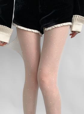 夜间教习室波点丝袜白色防勾丝连裤袜子女夏季薄款加长白丝纯欲风