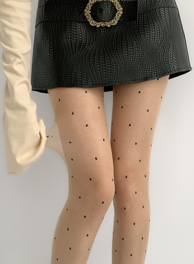 夜间教习室丝袜波点白色防勾丝连裤袜子女秋款紫色性感黑丝袜薄款