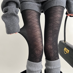 配靴子 菱格镂空雪花袜子性感黑色打底裤 夜间教习室连裤 袜女春秋款