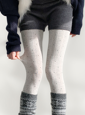 夜间教习室灰色连裤袜女秋冬复古白色袜子春季韩系波点竖纹打底裤