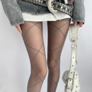 夜间教习室菱格丝袜女薄款性感蕾丝灰色连裤袜超薄银丝菱形格灰丝