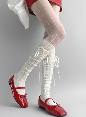 夜间教习室白色过膝袜春夏薄款洛丽塔蕾丝蝴蝶结镂空复古长筒袜子