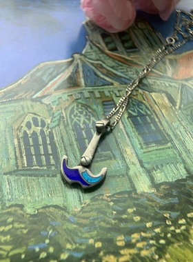 欧洲古董925银珐琅彩船锚项链，链长50cm坠尺寸3.7*2cm重12克