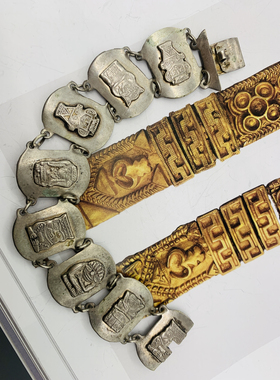 古董秘鲁老银手链每块银牌的雕刻都不一样长16.8宽2.1cm重26克