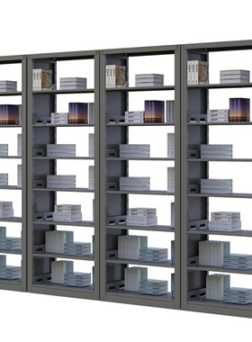 钢制黑色一组四主书架图书馆书架加厚板材书架厂家直销