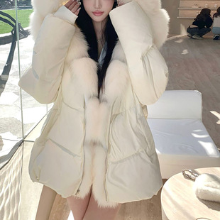 冬季新款狐狸毛大毛领90绒羽绒服中长款保暖大气时尚百搭外套女