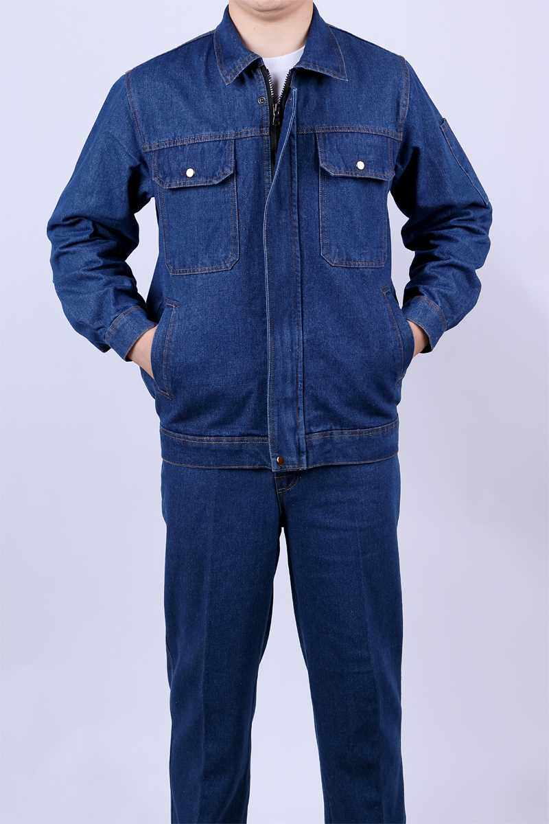 正品牛仔电焊工作服套装男拉链纯棉加厚防烫耐磨大口袋加肥焊工劳
