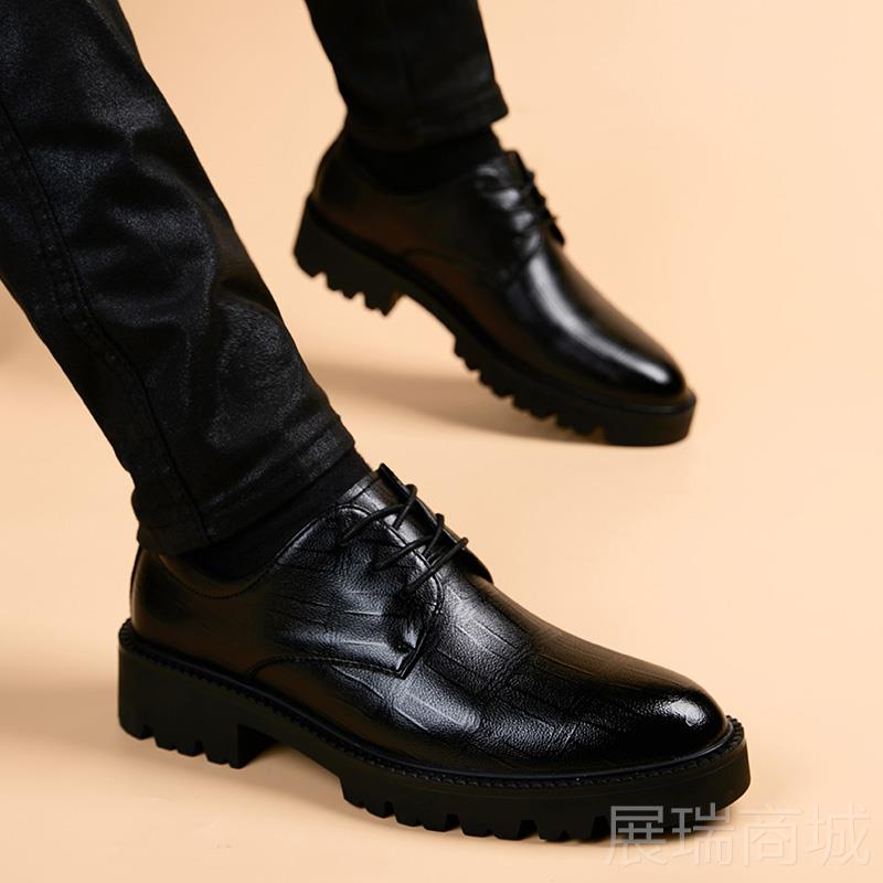 高档厚底皮鞋男2休04新款真皮春季英伦时尚潮流内增高商2务闲风男