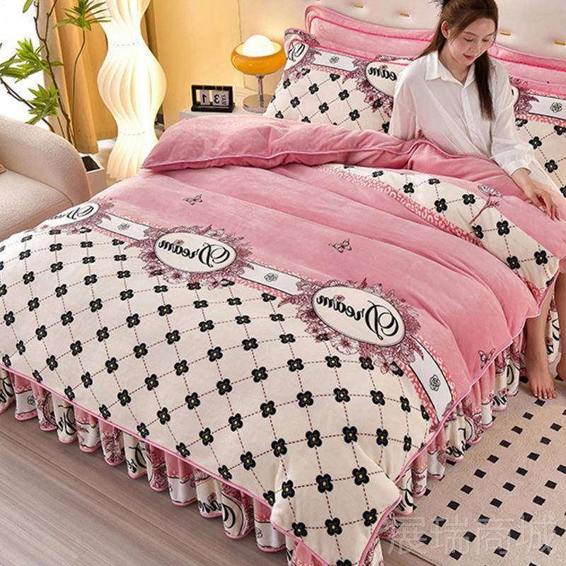 高档双加保厚牛奶绒四件套季珊瑚绒加绒暖法兰绒面被套床裙冬床上