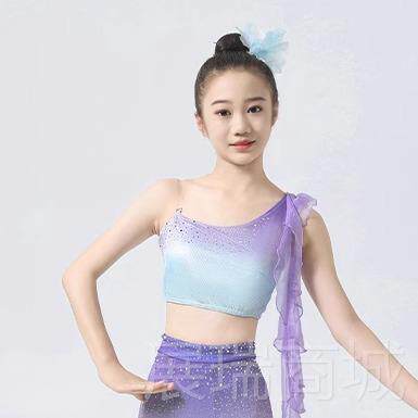 高档儿童舞蹈演出女童傣族服装孔雀舞服民包臀鱼尾表裙少儿练功族