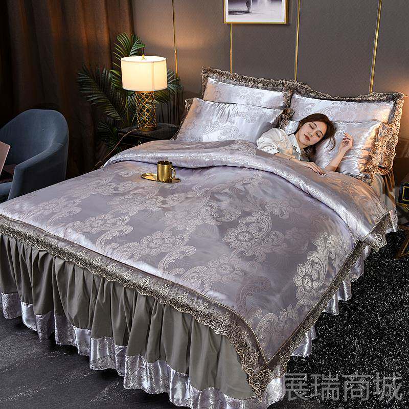 高档欧式床裙贡四件床包组提式花套全棉纯棉裸睡单双人床缎罩被丝