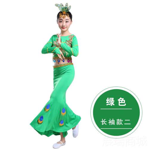 高档傣蹈族儿童装女服孔雀舞女童儿民族表演肚皮舞少服鱼尾裙演出