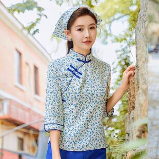 高档新村姑服装女碎衣服茶舞蹈服乡村风怀旧采农村阿款庆花嫂演出