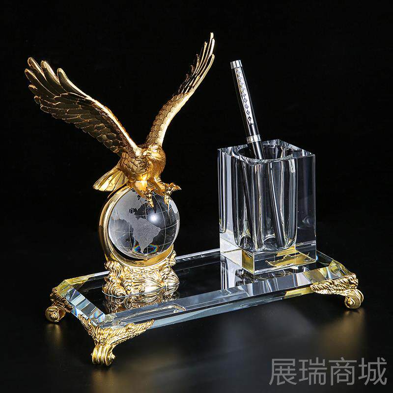 高档水晶笔筒纳盒创意笔定lo筒go收刻字老板办公室桌面笔筒时制尚图片