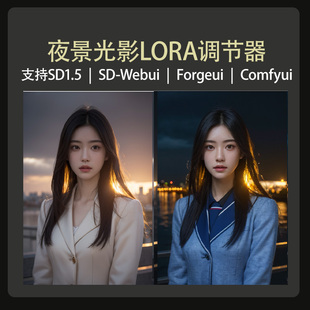 夜景光影滤镜lora调节器SD1.5模型Stablediffusion绘画模型自动发