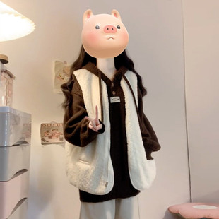 羊羔毛绒毛衣马甲背心外套女春秋季2025新款高级感针织衫上衣套装