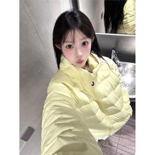 淡黄色连帽排骨羽绒棉服女款2025新款冬季保暖洋气轻薄小棉袄外套