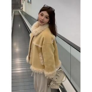 高级感加厚加绒羊羔毛外套女冬2025新款小个子皮毛一体小香风上衣