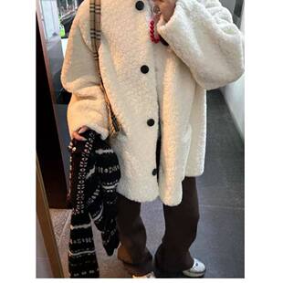 羊羔毛外套女中长款2025新款冬季加绒加厚毛毛大衣年轻款韩版外套