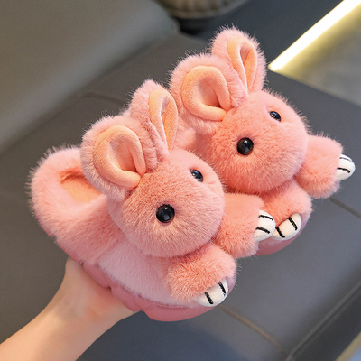 可爱小兔子儿童棉拖鞋男女童冬季防滑室内居家软底亲子宝宝毛毛拖