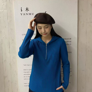 初唯 35730 冬上新连帽半拉链单口袋显瘦针织衫