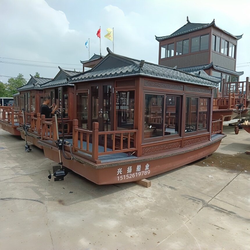 厂家直销木质画舫船仿古观光游船景区载客木船支持定制量大优惠